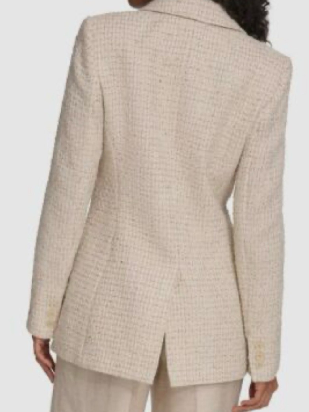 Calvin Klein Cream w/Gold Patch Pocket Tweed Women's Blazer Jacket Size 12P NWT - Picture 3 of 12